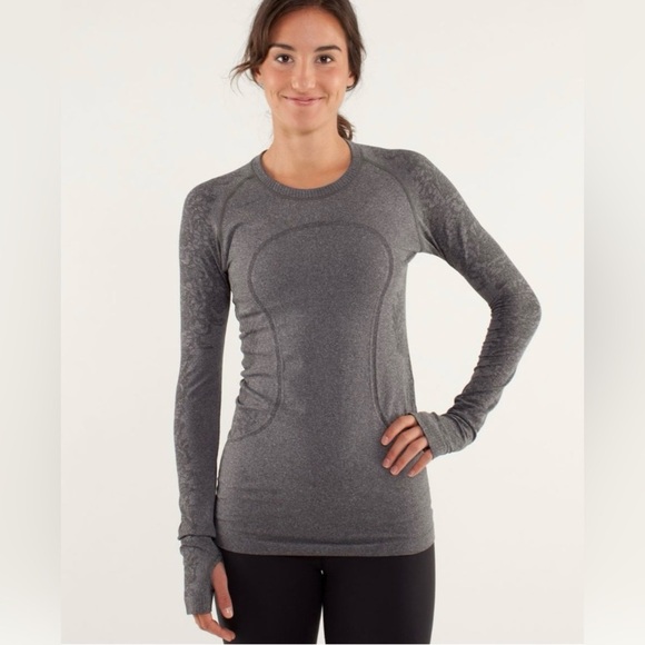 Lululemon Swiftly Tech Long Sleeve Lace Design Gray - Picture 1 of 7